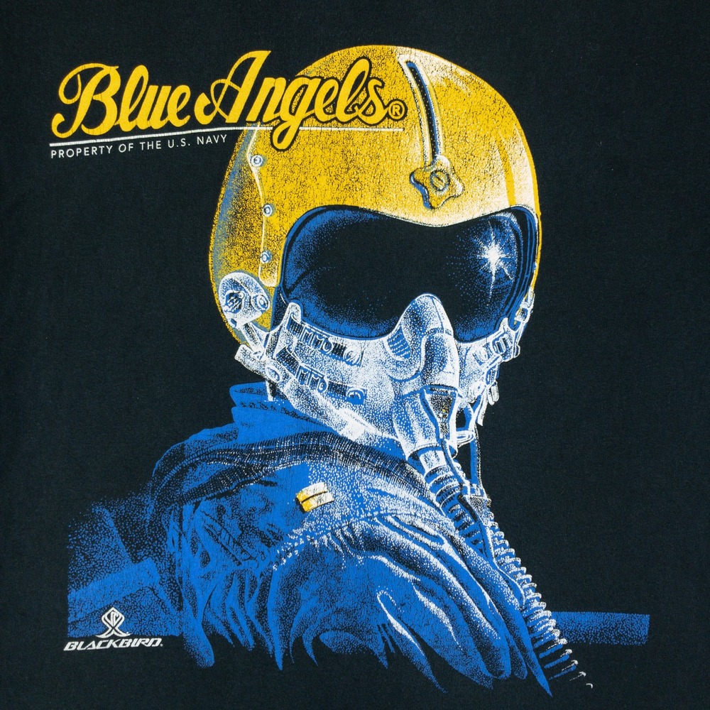 Blue Angels Tee Shirt Mens Medium Black Graphic Pilot Jet Gildan Double Loop - Picture 3 of 12